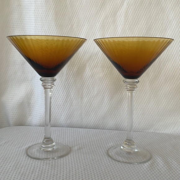 Vintage Tall  Smokey Brown Martini Glasses with clear stem.  5.75” x 8.75” - Picture 4 of 6